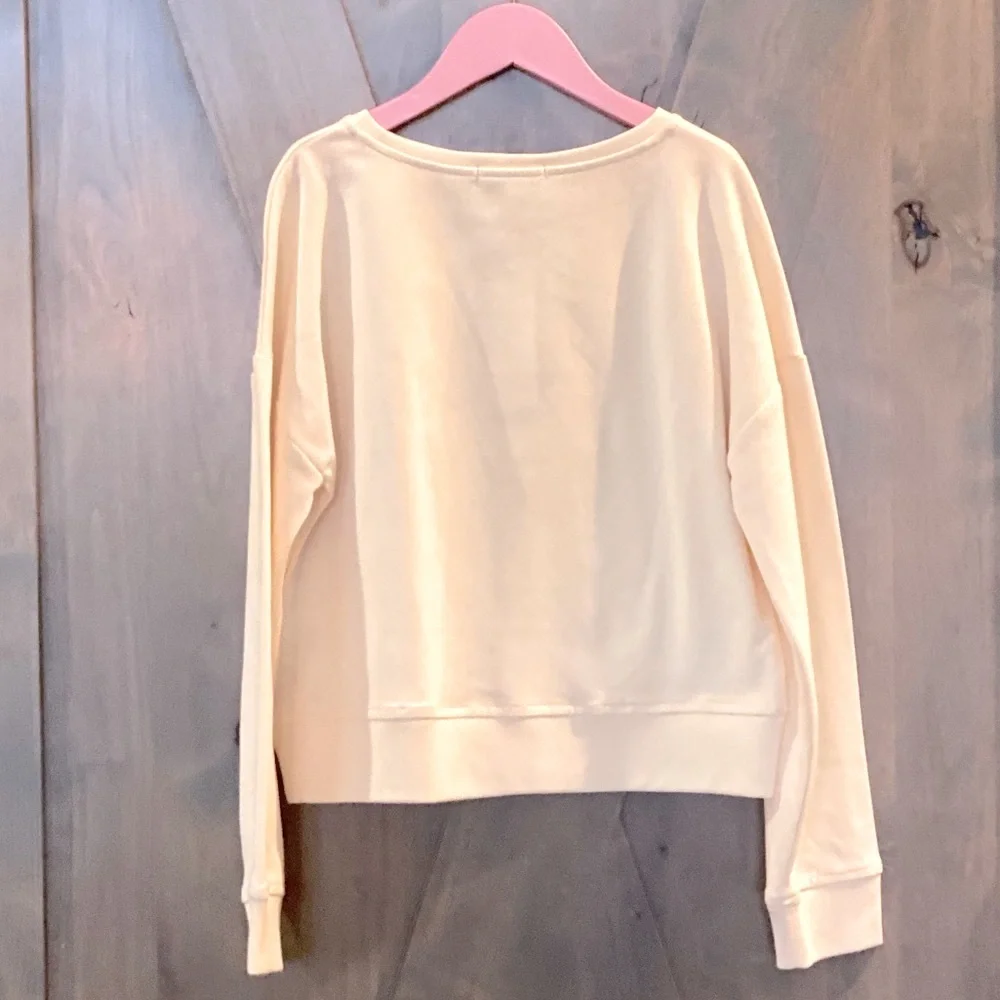 NEW! GB Girls Sweatshirt Round Neck Long Sleeve Drop Shoulder Oyster White Large